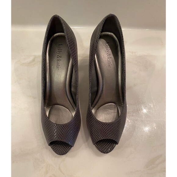 Kelly & Katie Gray Peep Toe Pump High Heels Shoe animal reptile Print Size 8.5 - Picture 5 of 12